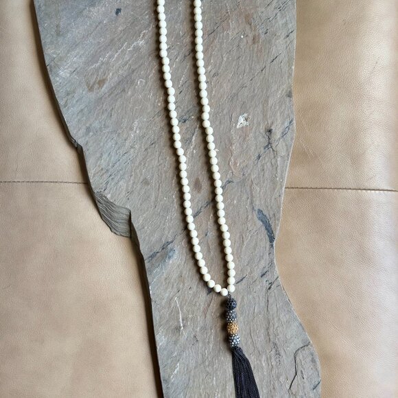 Stella & Dot Beaded Tassel Necklace — Pave Ball Detail - Picture 3 of 5